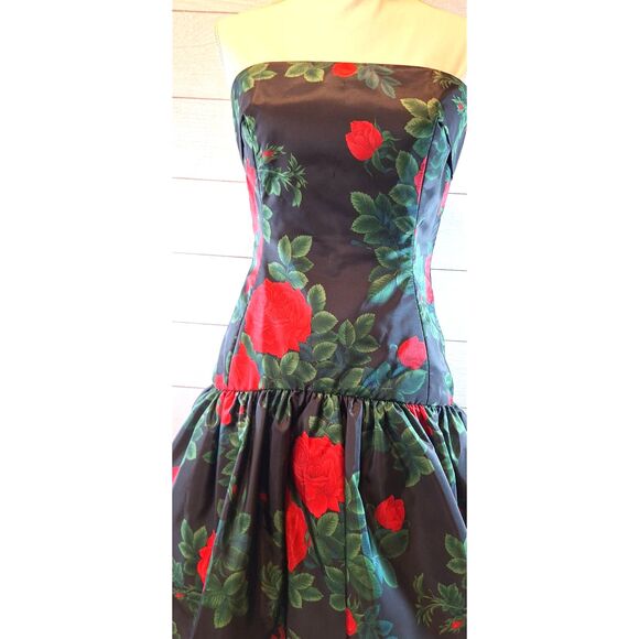 Morton Miles Design 80's Vintage Floral Rose Print Party Cocktail Prom Dress - Picture 4 of 16
